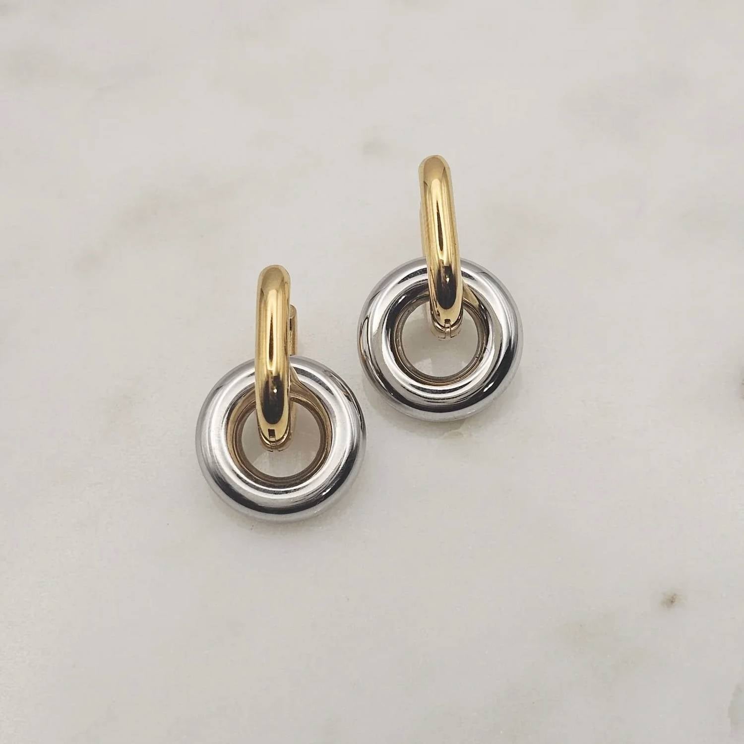 Xtraordinary - Women's Two Tone Little Circle Huggie Earrings