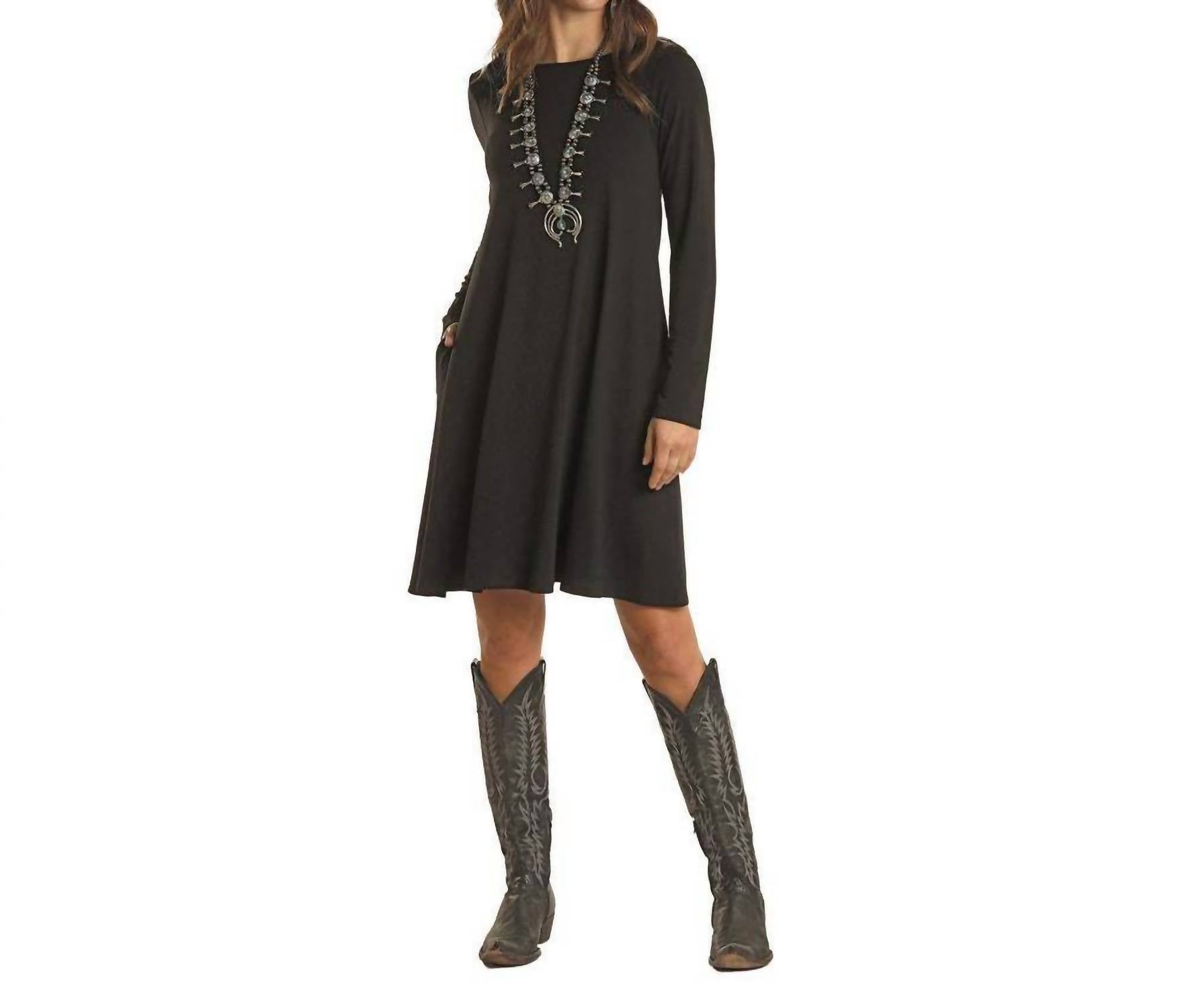 Panhandle - Long Sleeve Knit Swing Mini Dress