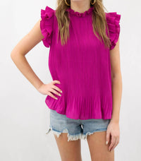 Pretty Follies Ruffle Sleeve Top in magenta - women's blouse - view 4