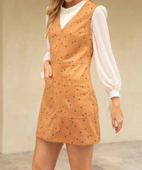 Voy - All Over Heart Pattern Suede Mini Dress