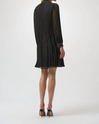 Joseph Ribkoff Studded Scarf Collar Long Puff Sleeve A-line Dress in black - women's dress - detail view