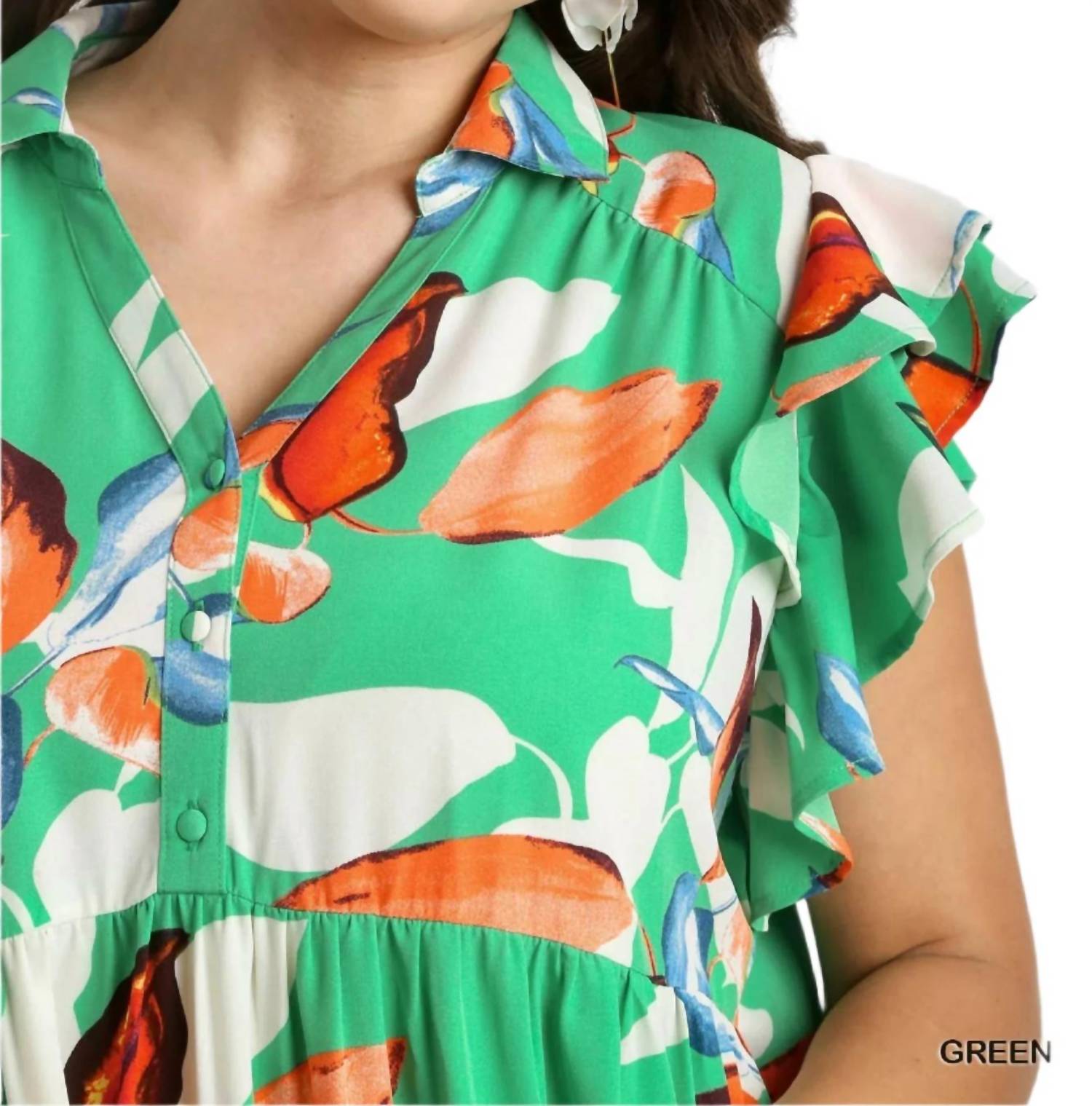 Umgee - Floral Print Collared Midi Dress