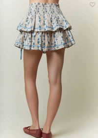 Peach Love - Printed Satin Tape Bow Detail Tiered Mini Skirt