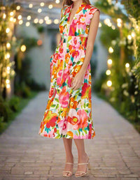 Fate - Floral Zip Front Sleeveless Midi Dress