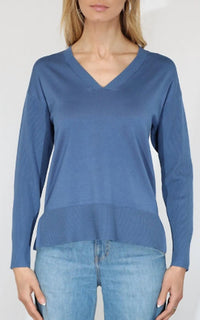 Metric Knits - V-Neck Pullover Sweater with Rib Sleeve