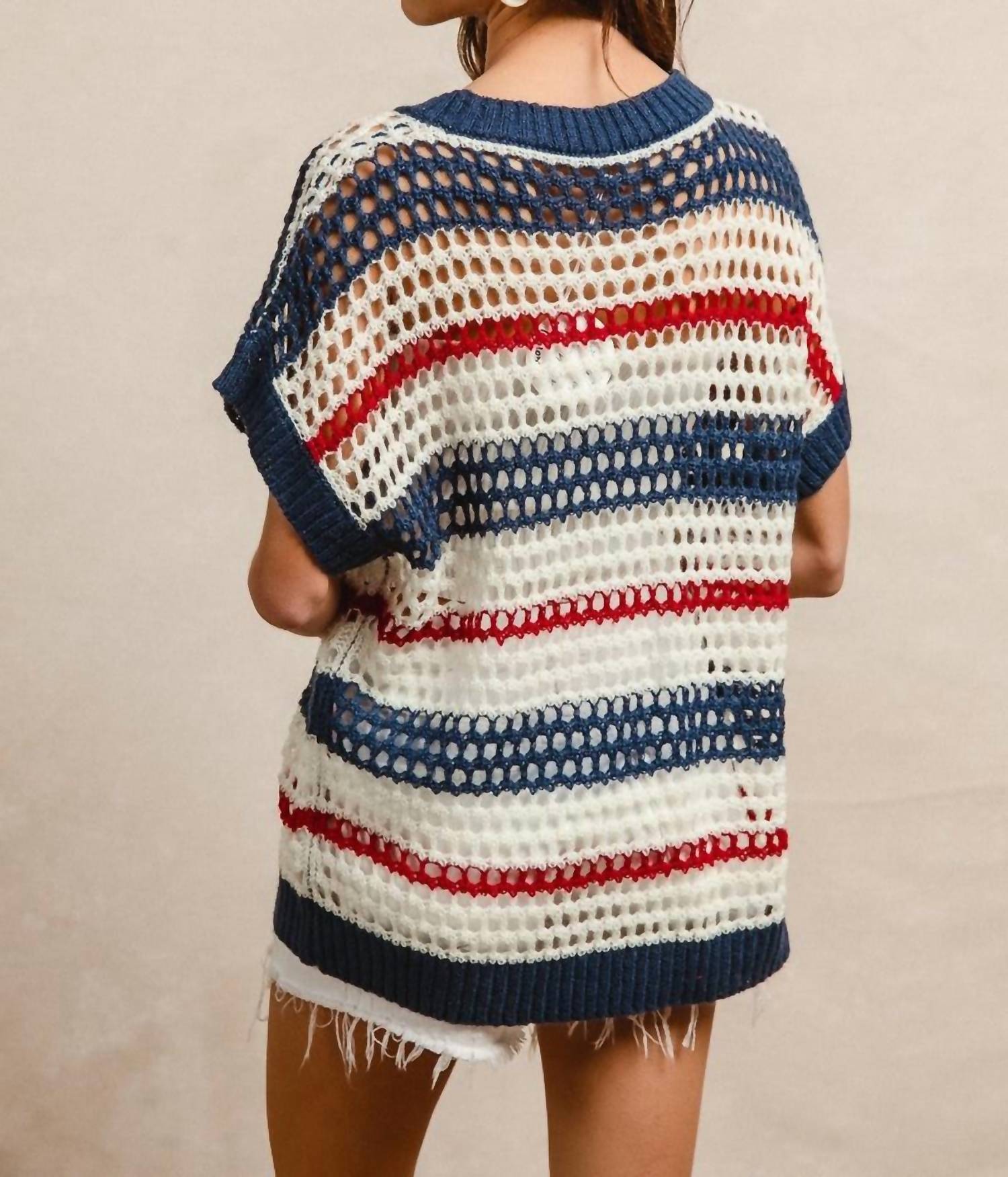 Bibi - Stripes Drop Shoulder Open Knit Top