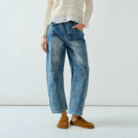 Aaron & Amber - Pressed Flower Barrel Jeans