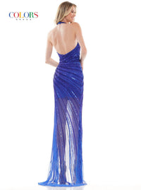 COLORS DRESS Halter V-neck High Slit Gown in royal - women's dress - alternate view