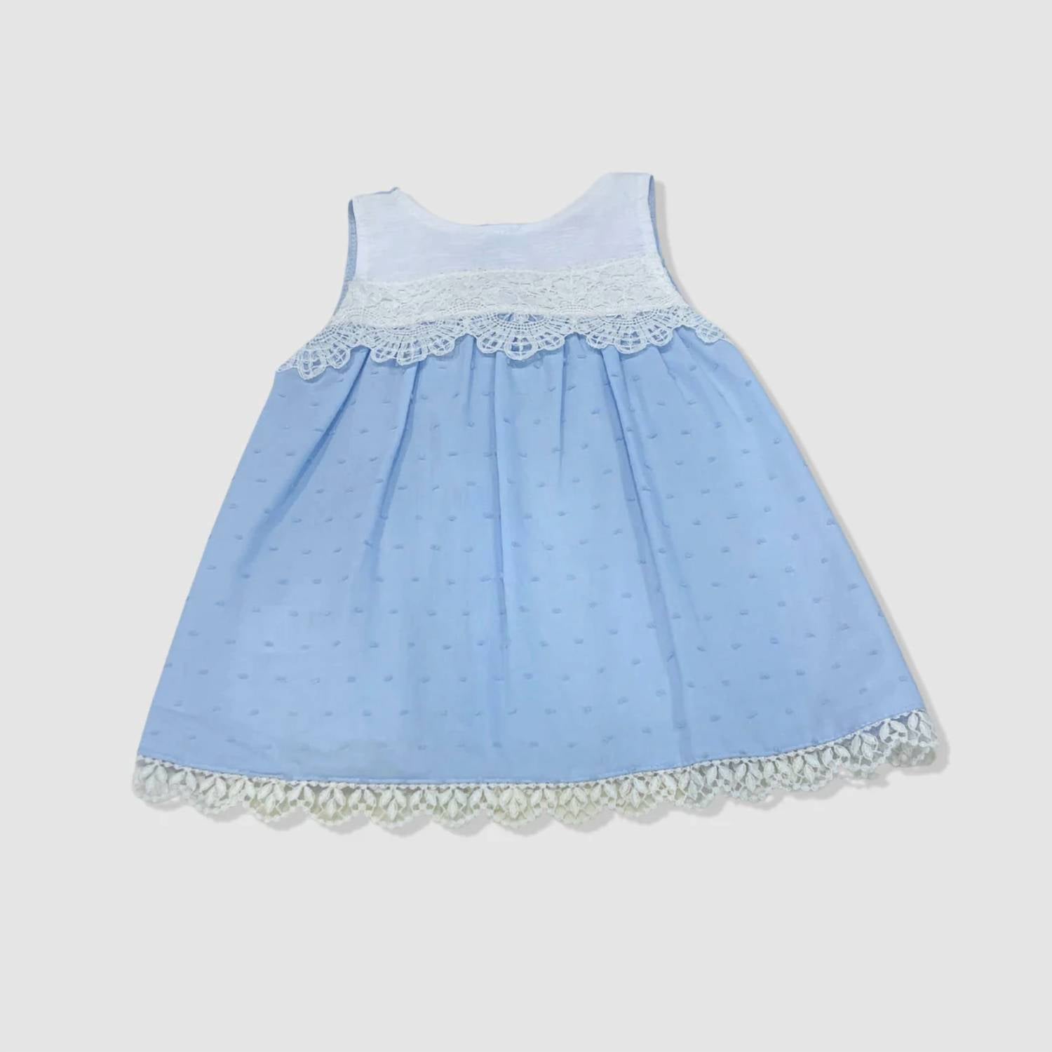 Juliana - Kid's Two Piece Dot & Lace Dress W Bonnet