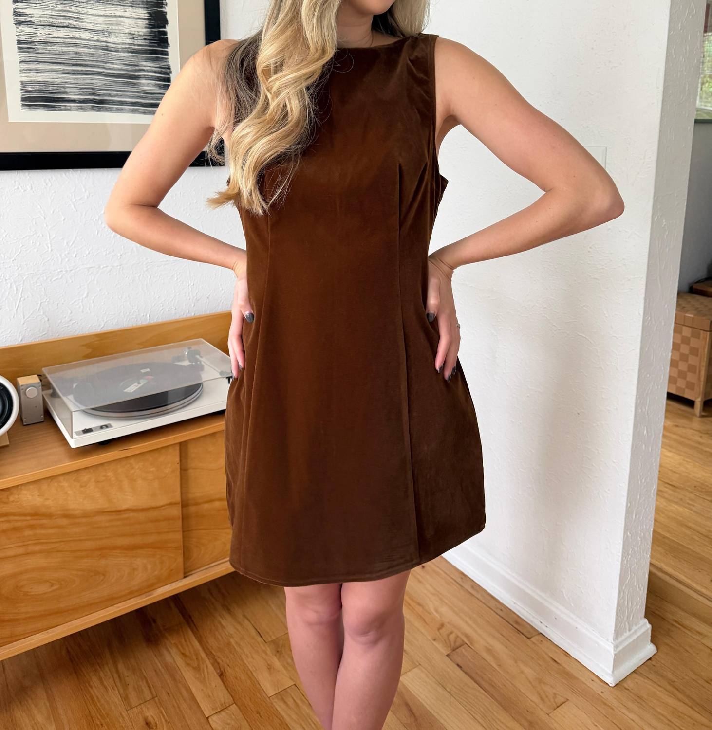 Sofie the Label Kiara Velvet High Neck Mini Dress in brown - women's dress