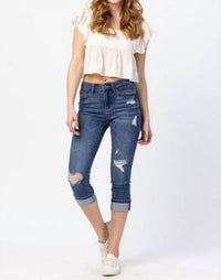 Judy Blue - Mid Rise Distressed Cuffer Jeans - Plus
