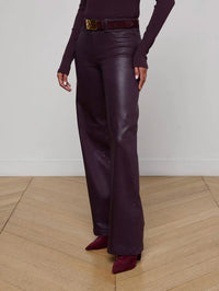 L'Agence Scottie Coated Wide Leg Pants in dark malbec - women's pants - detail view