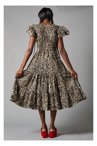 Hope For Flowers - Shirred Bodice Tiered Peasant Midi Dress