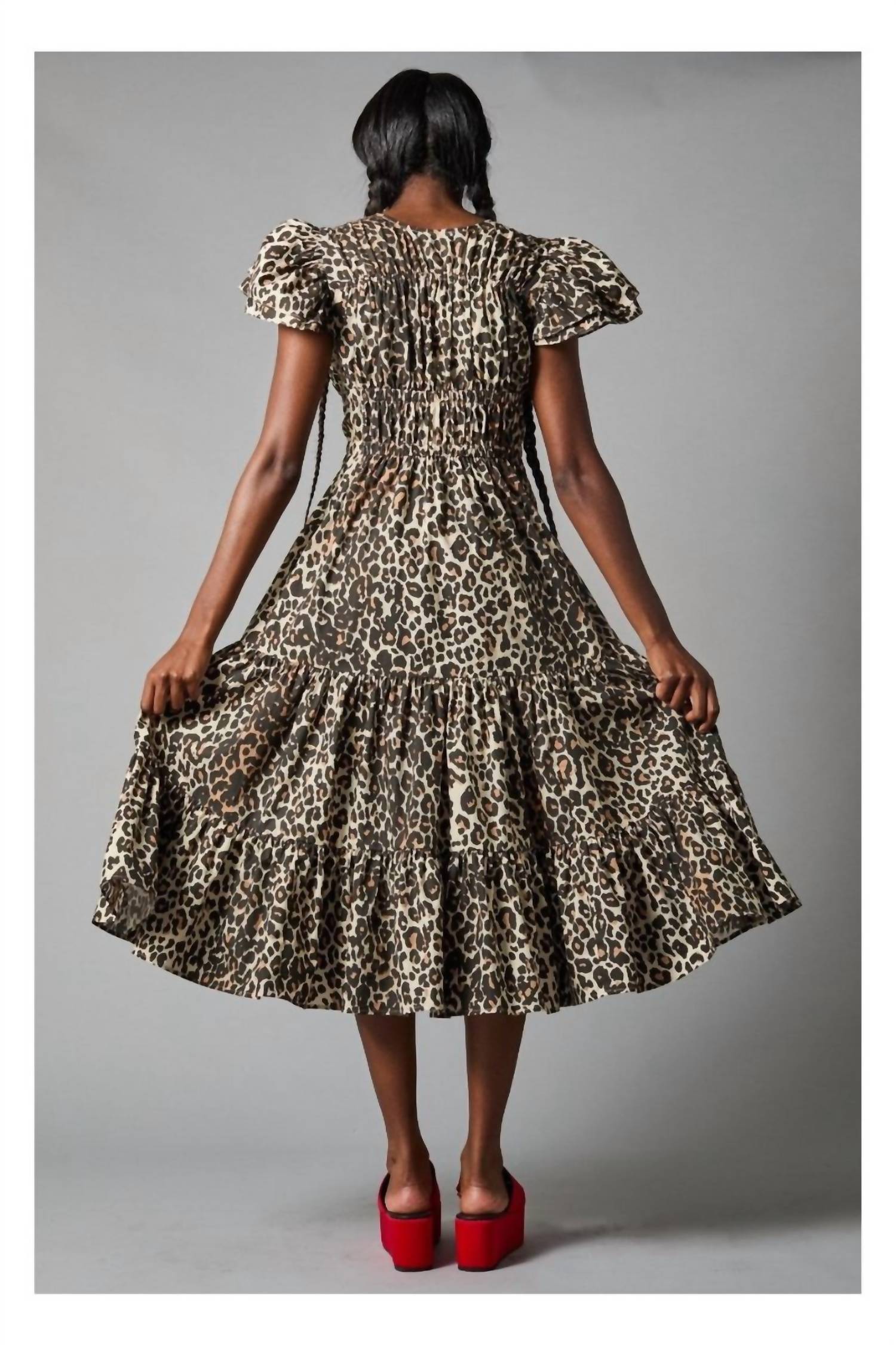 Hope For Flowers - Shirred Bodice Tiered Peasant Midi Dress