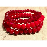 Sparkly South Wholesale Women's Three-pieces Crystal Bead Stretch Bracelet Set – 8mm in red hots - women's jewelry - detail view