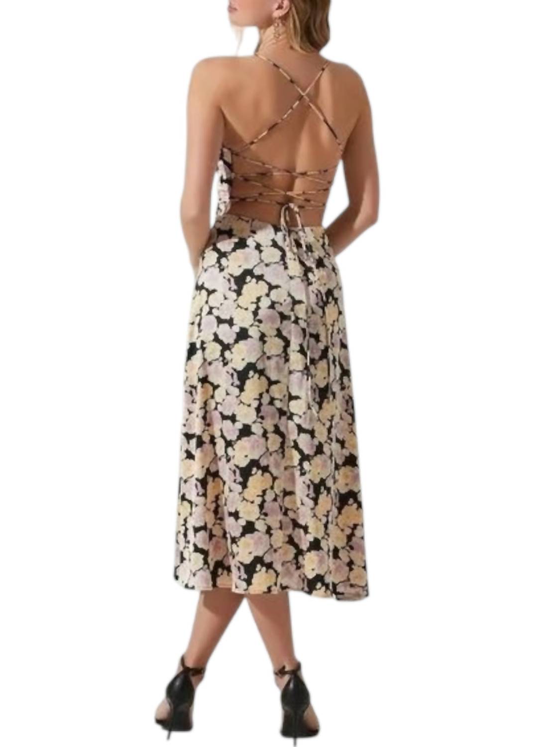 Astr - Gala Floral Bustier Cross Strap Midi Dress