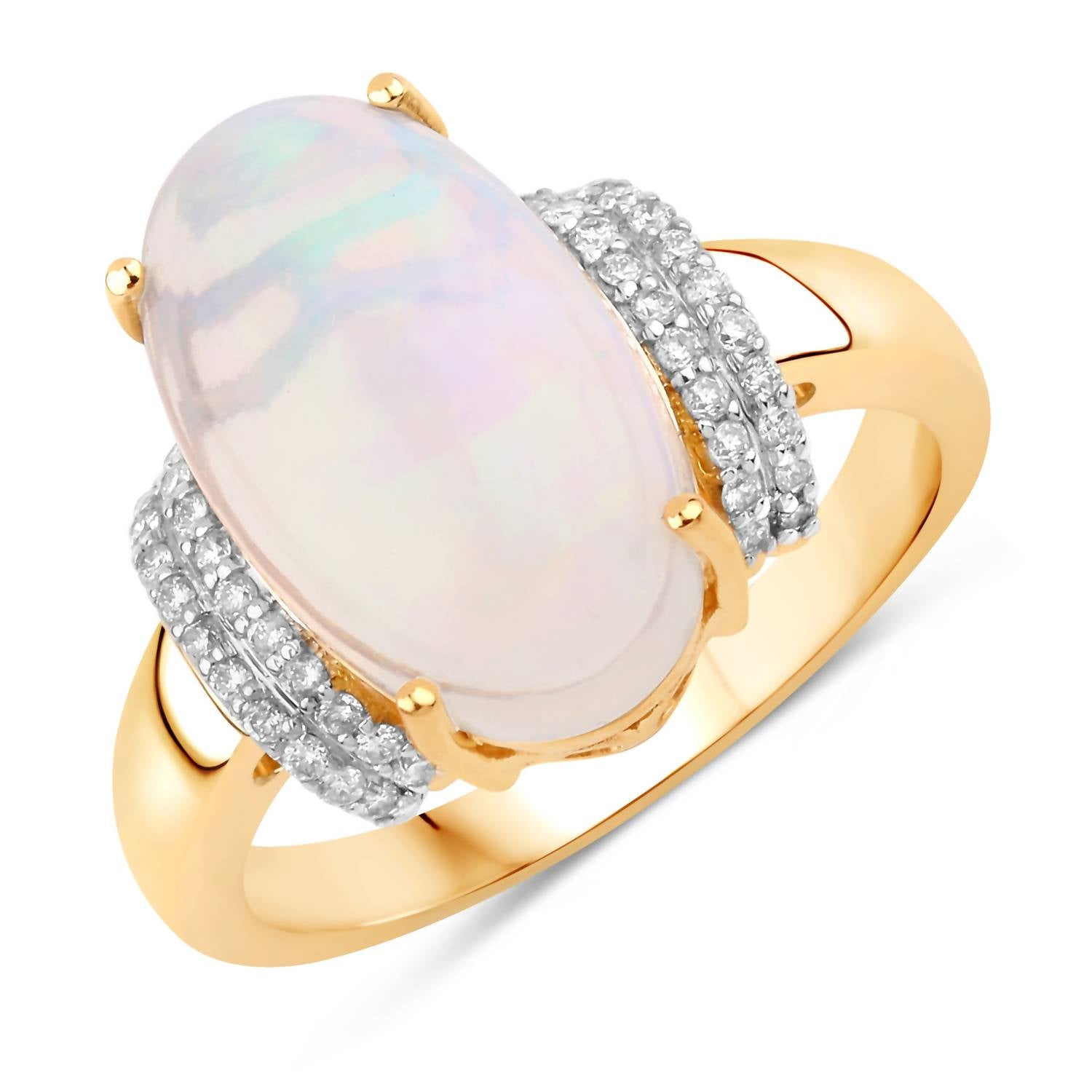 Diana M Jewels Women's Oval Natural Ethiopian Opal Fashion Ring (5.24 Ct) - Elegant in 14k yellow gold - women's jewelry