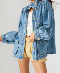 STEVE MADDEN Marceline Denim Jacket in forever blue - women's jacket - detail view