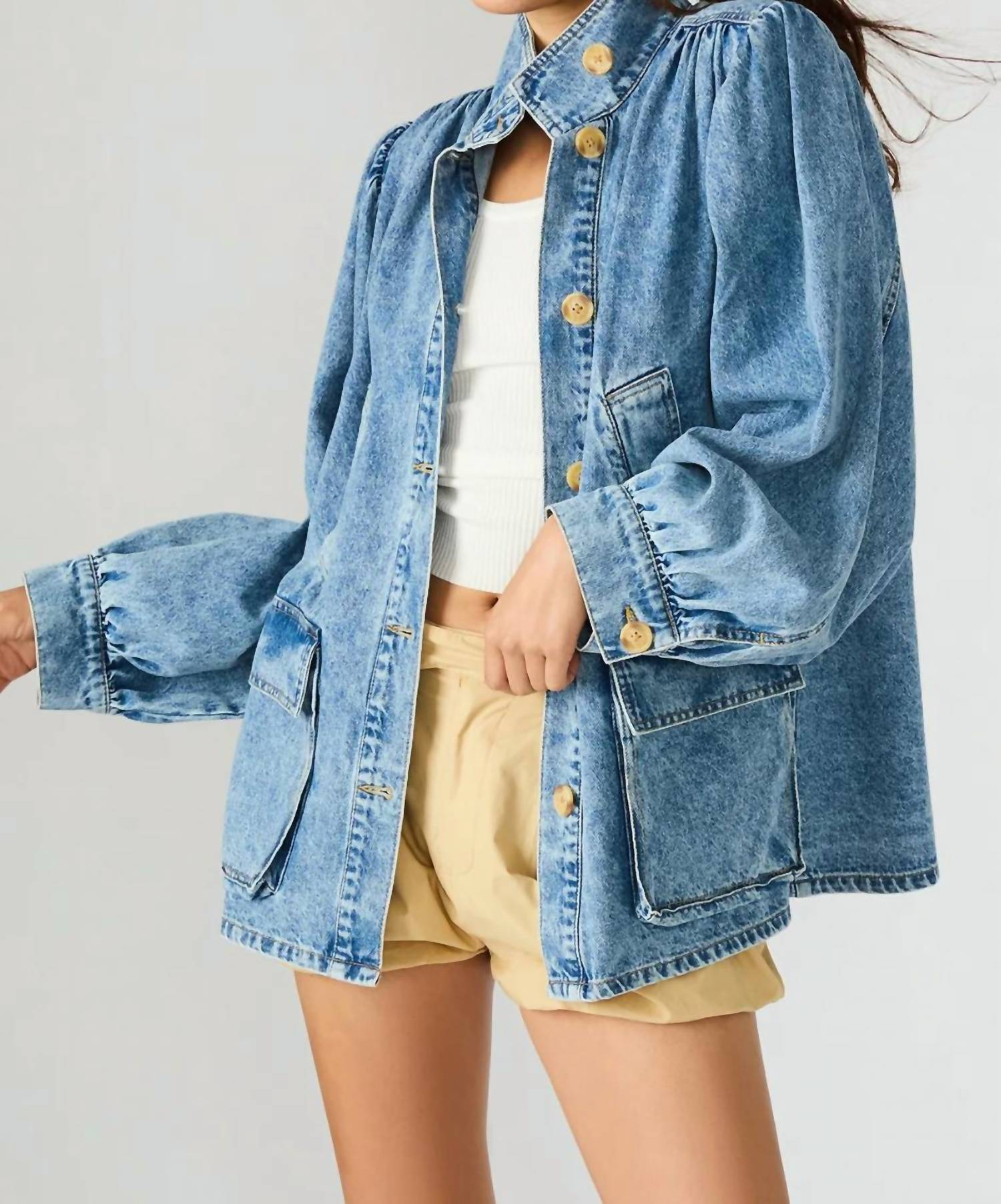 STEVE MADDEN Marceline Denim Jacket in forever blue - women's jacket - detail view