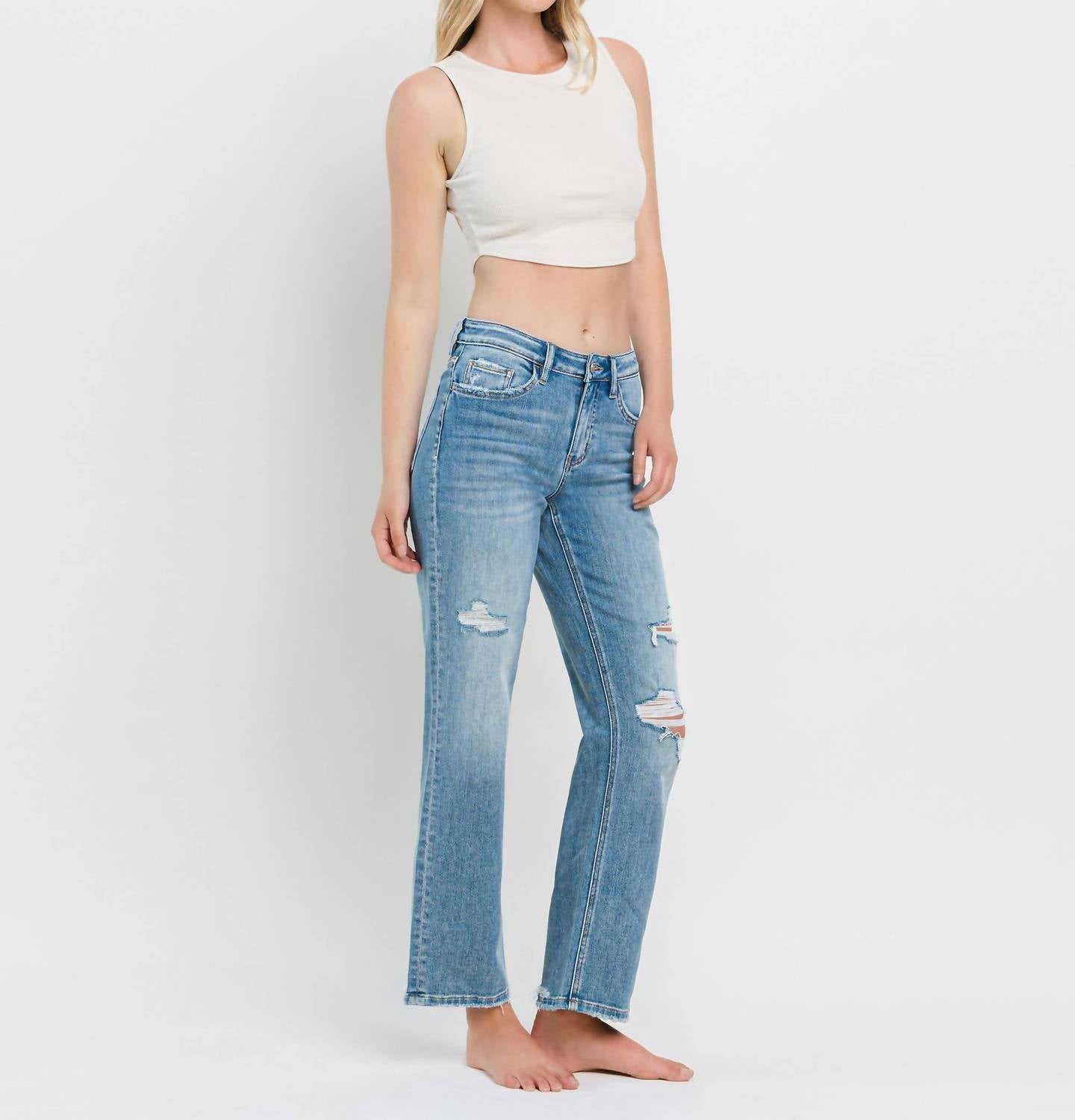 Vervet By Flying Monkey - Distressed Straight Leg Jeans