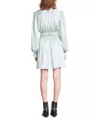 THE KOOPLES Ruffled Long Sleeve Mini Dress in mint green - women's dress - alternate view