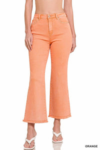 Zenana - Acid Washed High Waist Frayed Hem Bootcut Pants