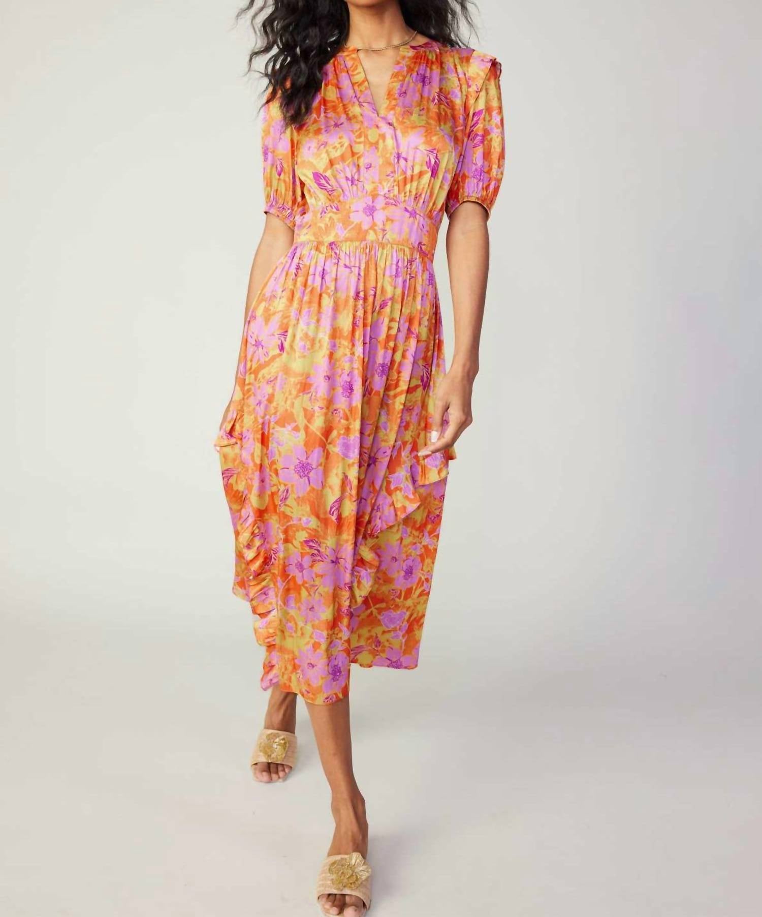 Current Air - Floral Print Ruffle Detail Midi Dress