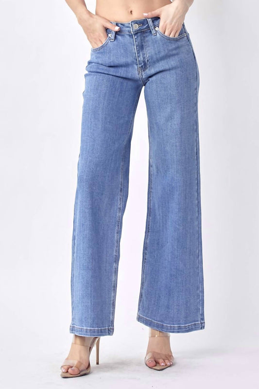 Risen - Mid Rise Clean Lines Wide Leg Jeans