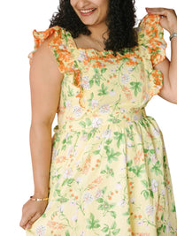 &Merci - Lemon Ruffled Floral Midi Dress