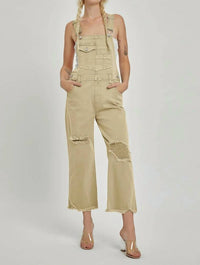 Risen - High Rise Distressed Denim Overalls