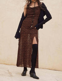 Promesa - Flocked Leopard Mesh Cowl Neck Maxi Dress