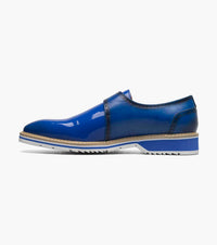 STACY ADAMS Men's Bartram Plain Toe Monk Strap Shoes in blue - men's loafer - detail view