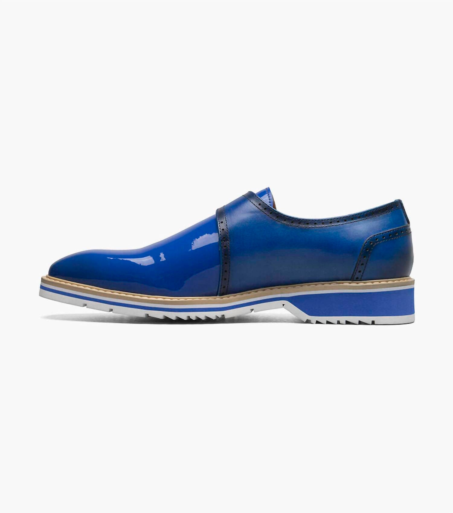 STACY ADAMS Men's Bartram Plain Toe Monk Strap Shoes in blue - men's loafer - detail view