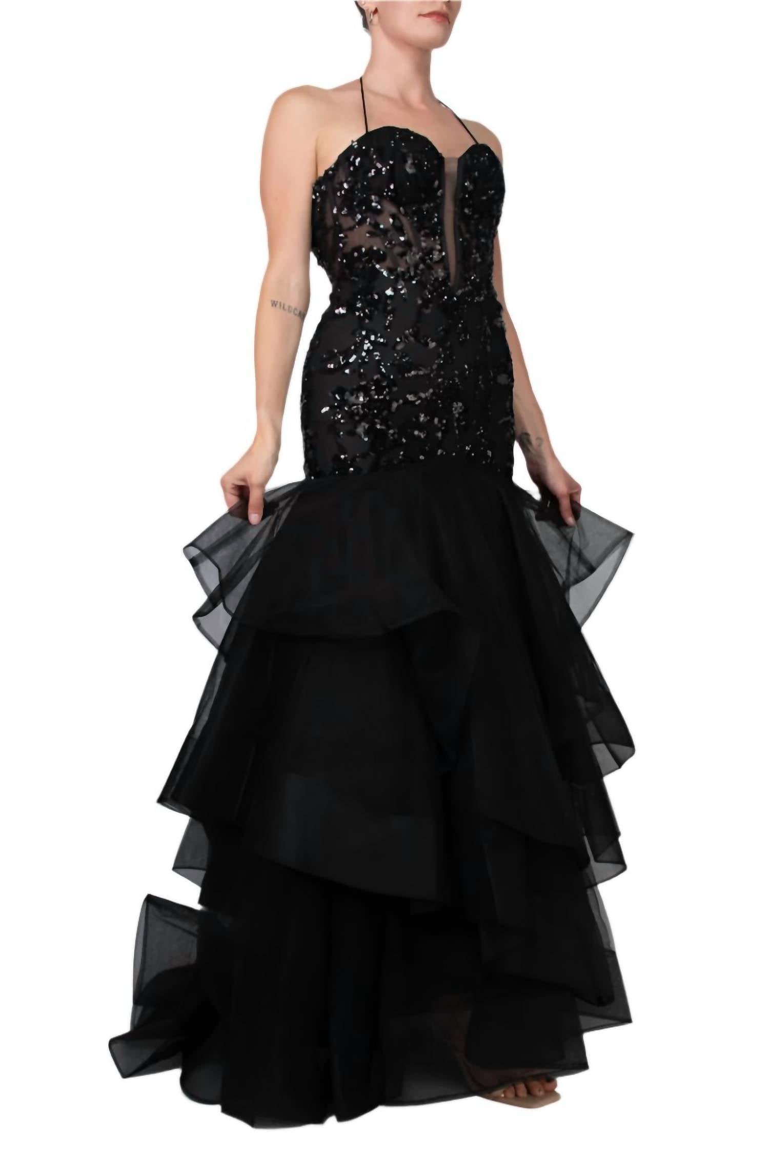 Colors Dress - Embroidered Plunging Neckline Gown