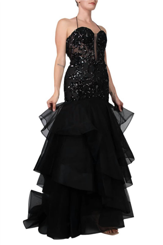 Colors Dress - Embroidered Plunging Neckline Gown