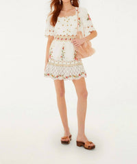 Farm Rio - Flower Embroidery Scalloped Mini Dress