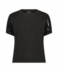Minnie Rose - Women's Cashmere Raglan Crew Tee With Sequined Sleeves