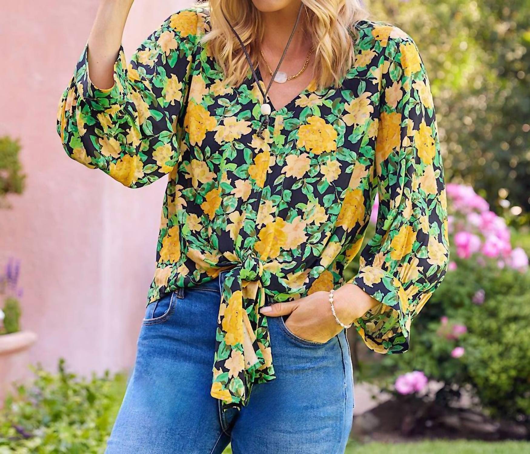 Karen Kane - Blouson Sleeve Tie-Front Top