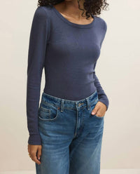 Z Supply Renae Slub Rib Long Sleeve Top in indigo - women's long sleeve top - view 4
