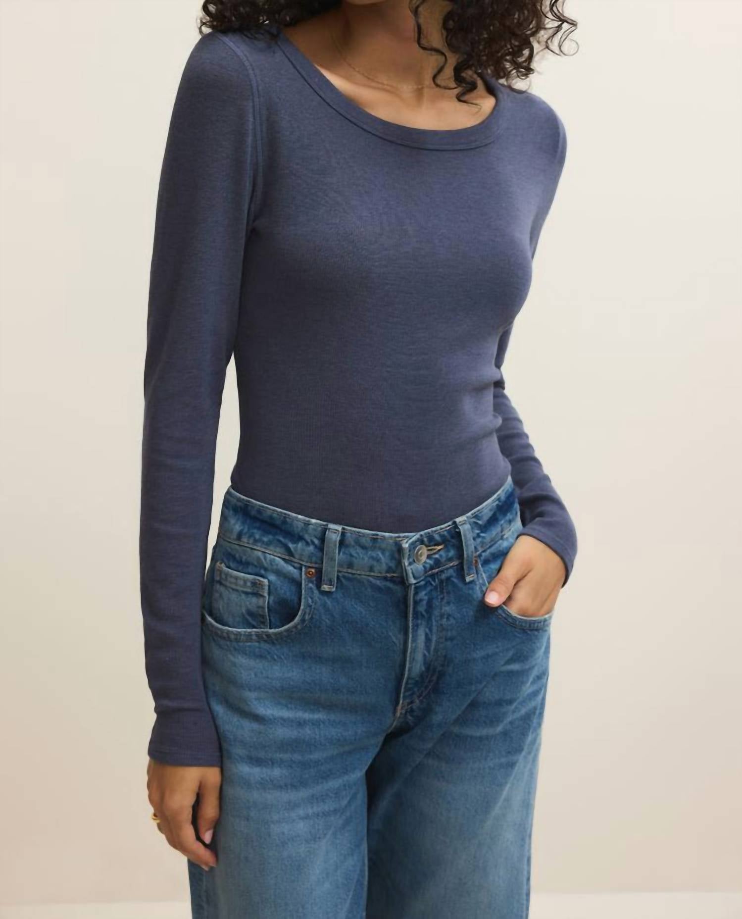 Z Supply Renae Slub Rib Long Sleeve Top in indigo - women's long sleeve top - view 4