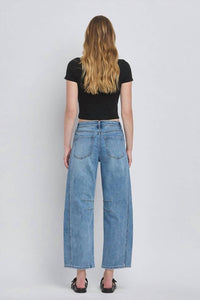 VERVET BY FLYING MONKEY Tinsley High Rise Barrel Jean in blue - women's jeans - detail view