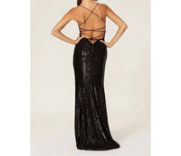 Ieena For Mac Duggal - Stretch Sequin Lace Up Evening Gown