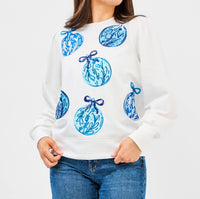 Mary Square Kelly Crew Neck Sweatshirt in blue ornaments - women's sweater - detail view