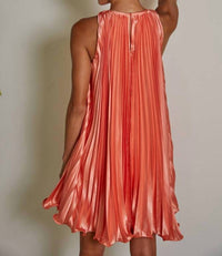 By Together - Accordion Pleated Round Neck Sleeveless Mini Dress
