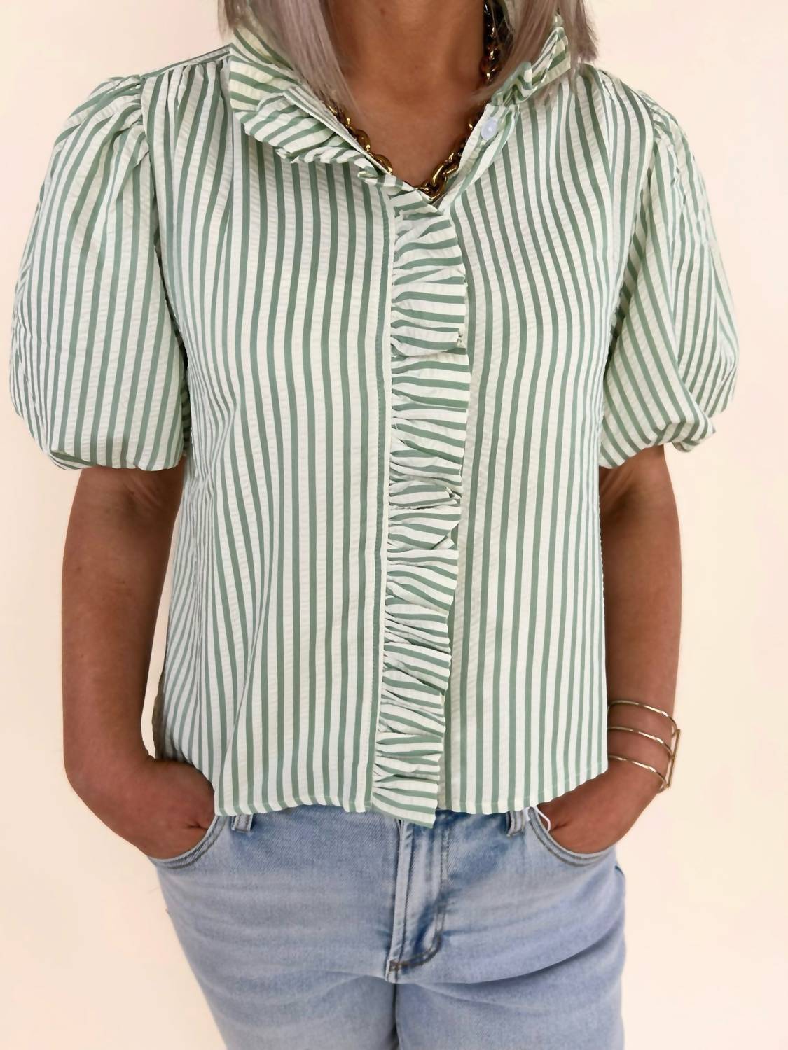 &Merci - Amabel Striped Ruffled Top