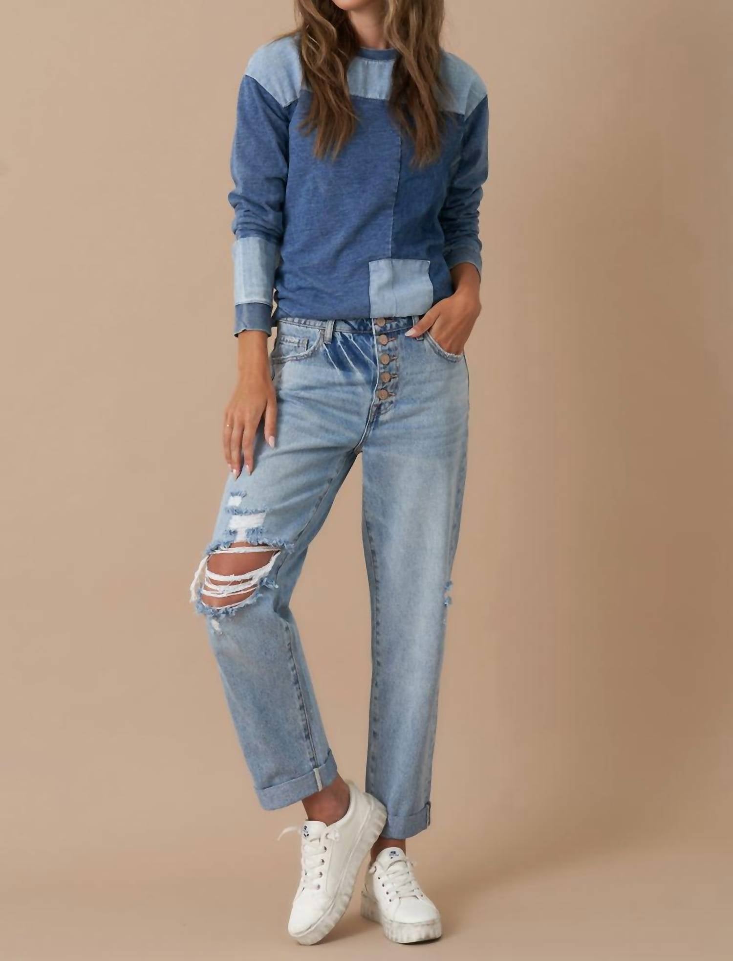 Insane Gene Rolled Up Boyfriend Jeans in light vintage - women's jeans