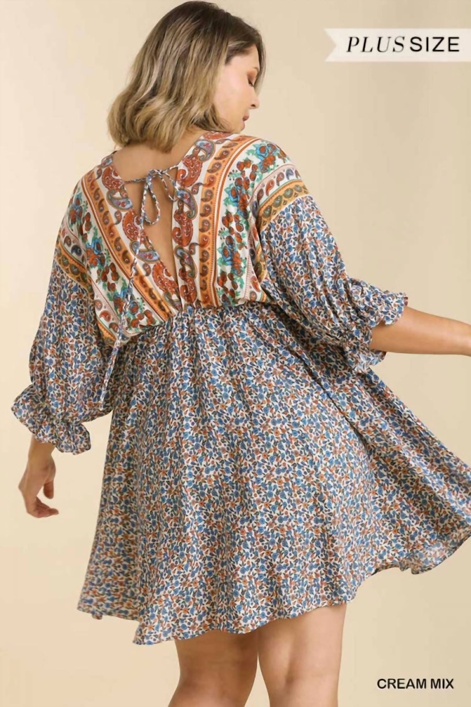 Umgee - Mixed Print Bohemian Dress - Plus