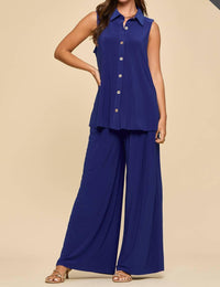 Dear Scarlett Two-piece Tank And Pants Resort Wear Set - Plus in royal blue - women's sleepwear