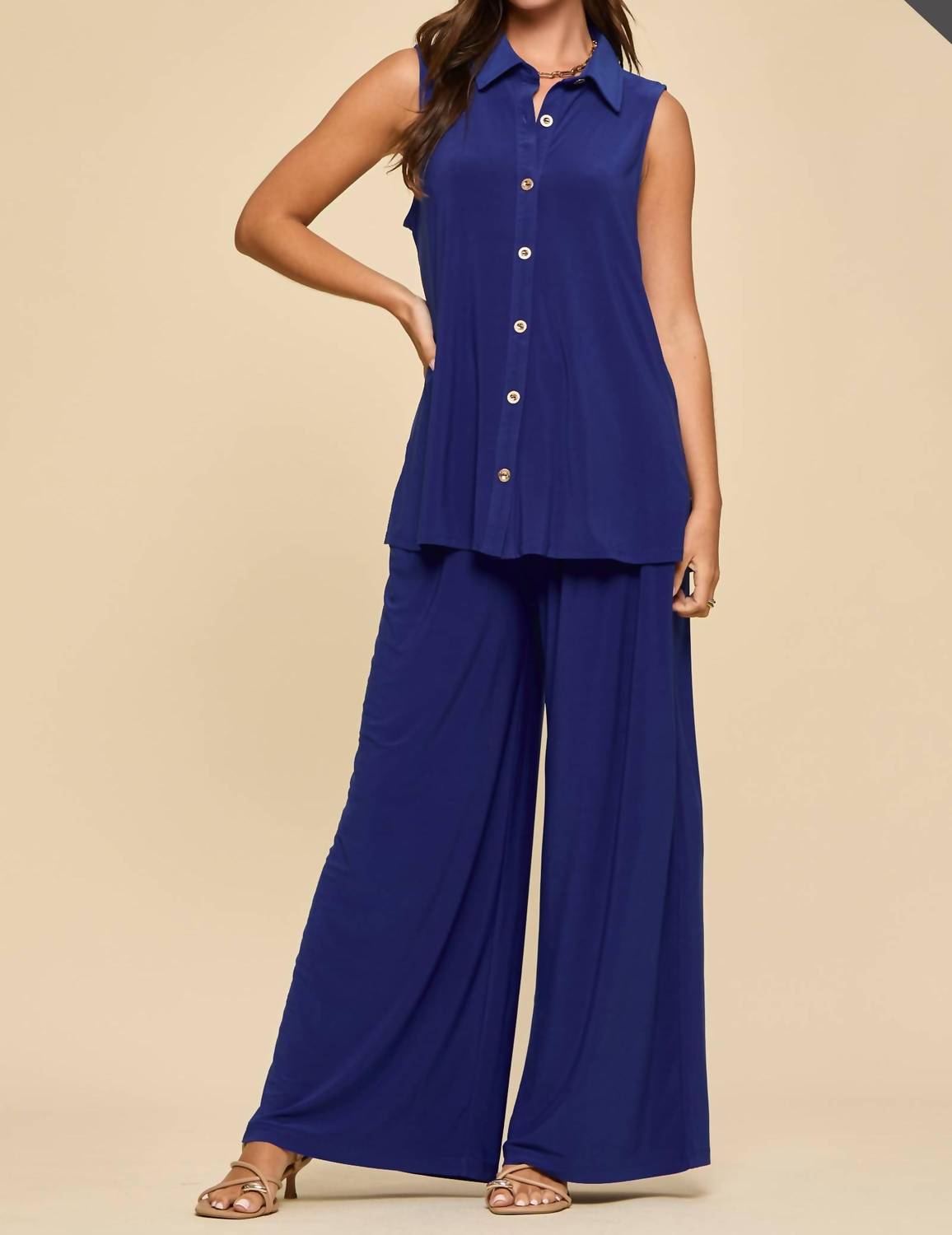 Dear Scarlett Two-piece Tank And Pants Resort Wear Set - Plus in royal blue - women's sleepwear