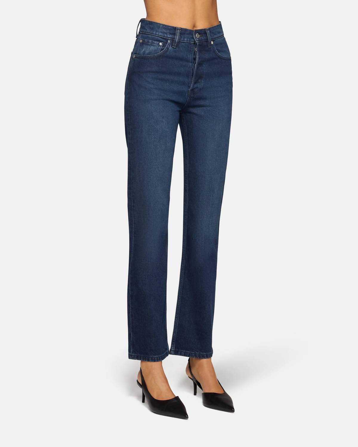 EB Denim High Rise Straight Leg Jeans in midnight ridge - women's jeans - alternate view